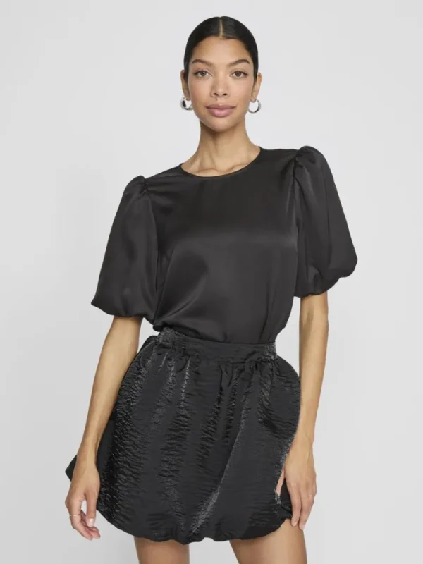 Vila T-Shirts<Vanessa Puff Sleeve Top (Black)