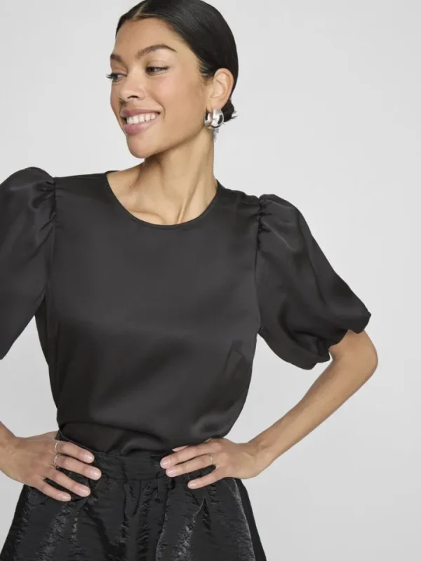 Vila T-Shirts<Vanessa Puff Sleeve Top (Black)