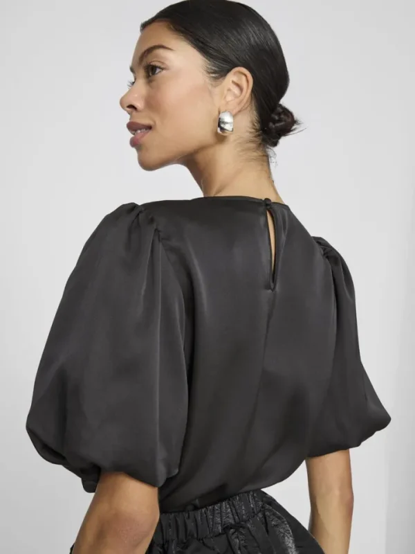 Vila T-Shirts<Vanessa Puff Sleeve Top (Black)