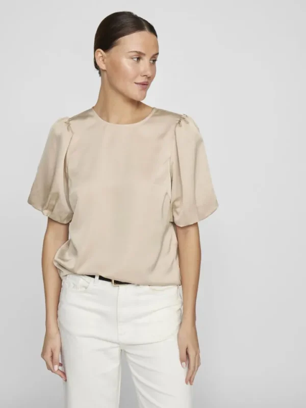 Vila T-Shirts<Vanessa Puff Sleeve Top (Cement)