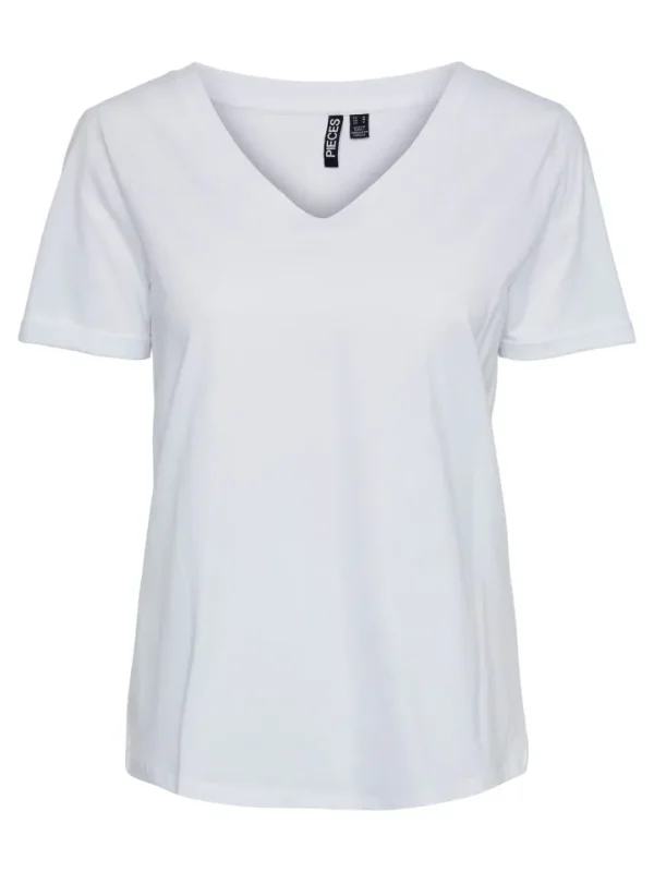 Pieces T-Shirts<Vaya V-Neck T-Shirt (Bright White)