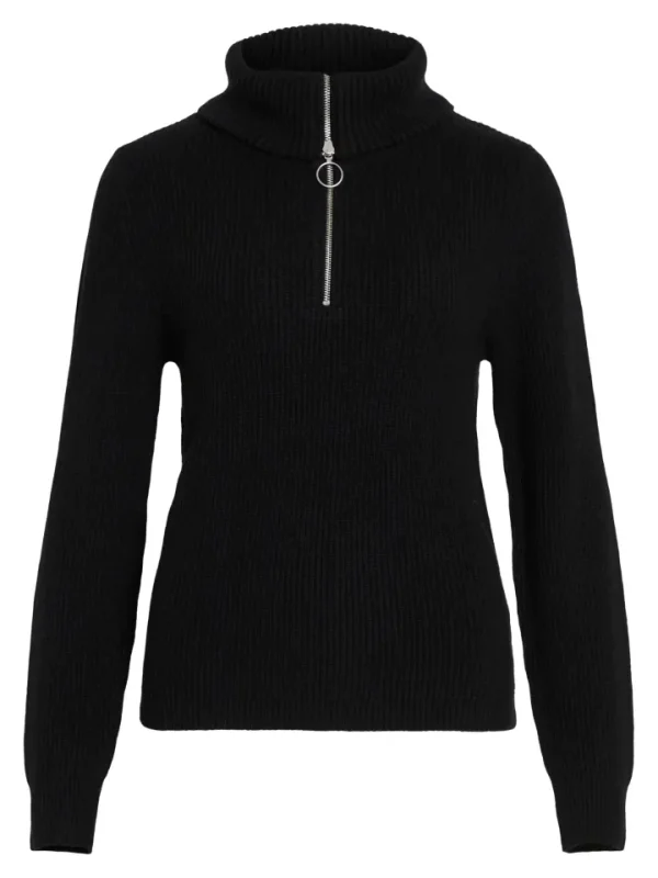 Vila Jumpers & Cardigans<VERONICA ZIP JUMPER (BLACK)