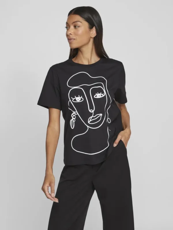Vila T-Shirts<VIANNA T-SHIRT (BLACK/WHITE FACE)