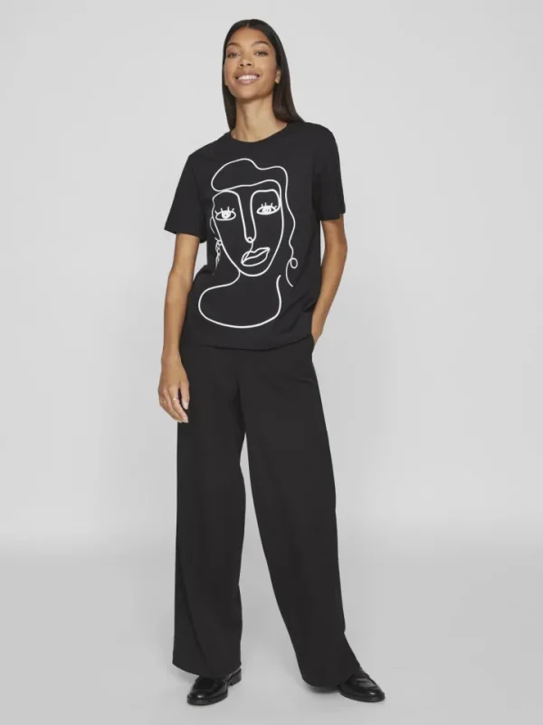 Vila T-Shirts<VIANNA T-SHIRT (BLACK/WHITE FACE)