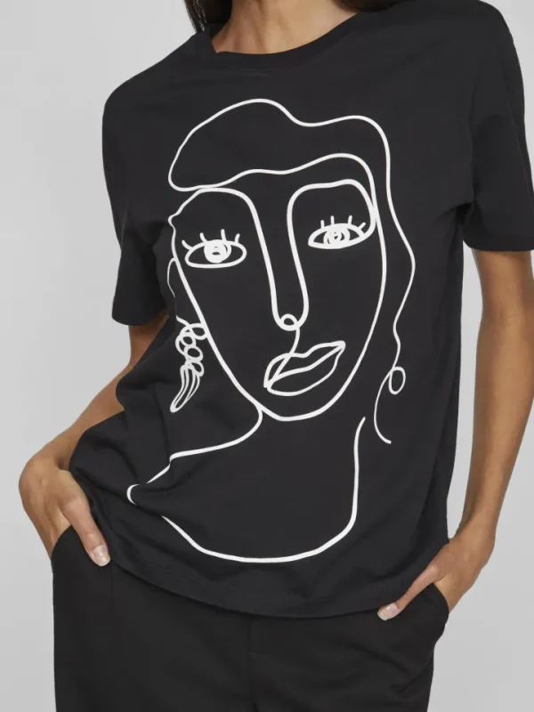 Vila T-Shirts<VIANNA T-SHIRT (BLACK/WHITE FACE)
