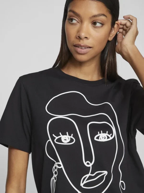Vila T-Shirts<VIANNA T-SHIRT (BLACK/WHITE FACE)