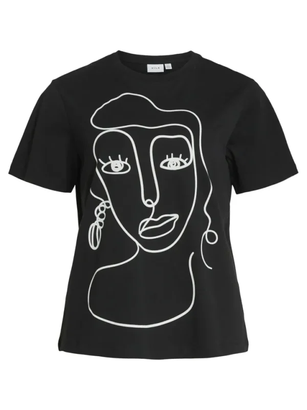 Vila T-Shirts<VIANNA T-SHIRT (BLACK/WHITE FACE)