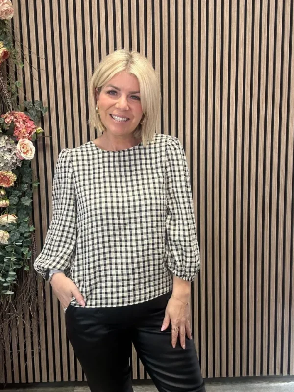 Vila Shirts & Blouses<Vicki Bow Detail Top (Birch/Black Check)