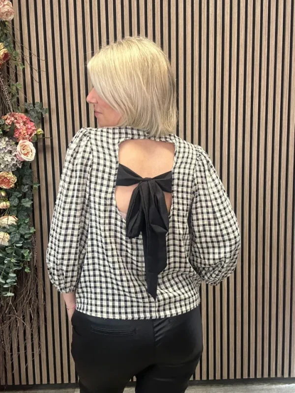 Vila Shirts & Blouses<Vicki Bow Detail Top (Birch/Black Check)