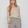 Vila Jumpers & Cardigans<Victoria Reversible V-Neck Jumper (Natural Melange)