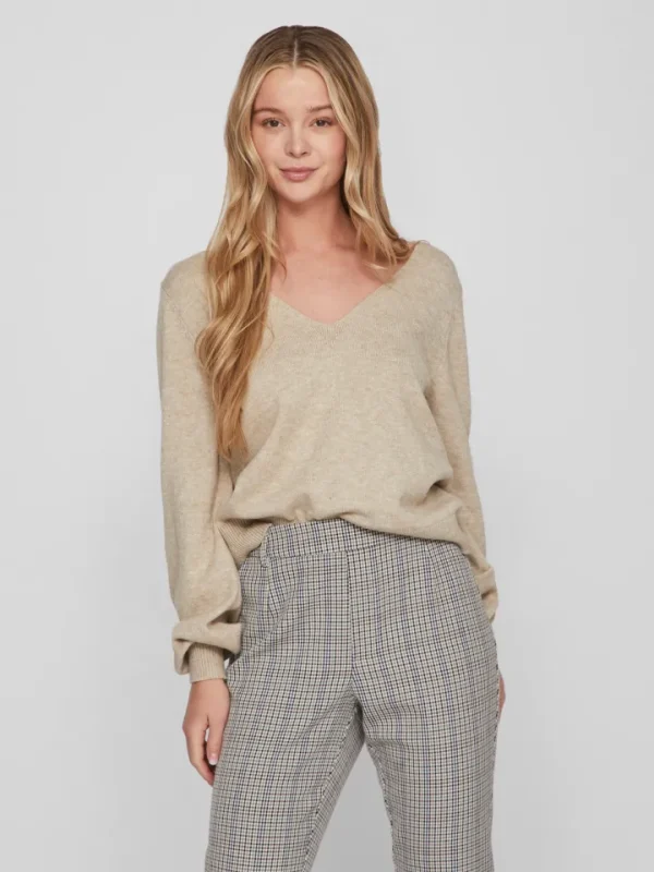 Vila Jumpers & Cardigans<Victoria Reversible V-Neck Jumper (Natural Melange)