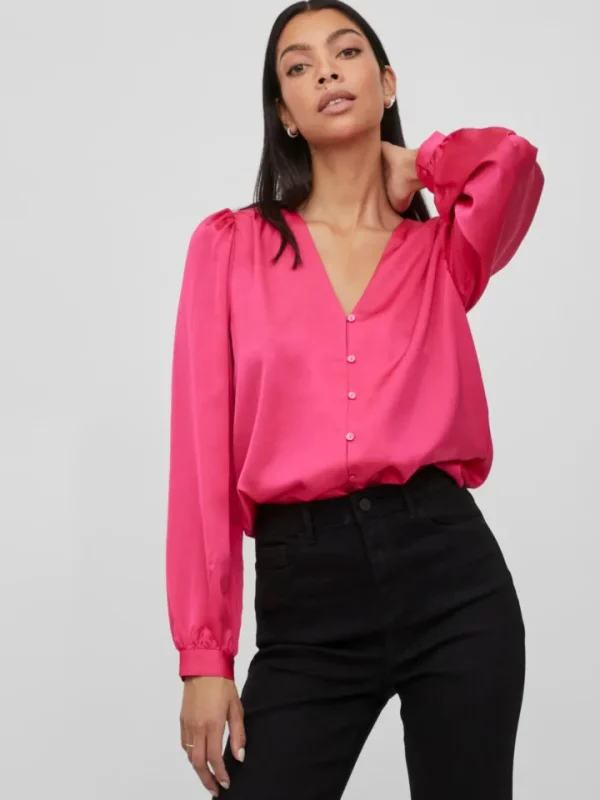 Vila Shirts & Blouses<Viellette V-Neck Shirt (Pink Yarrow)