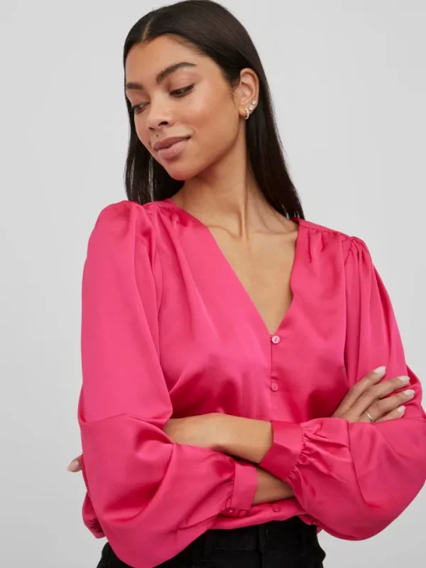 Vila Shirts & Blouses<Viellette V-Neck Shirt (Pink Yarrow)