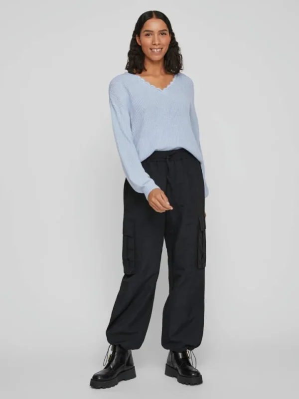 Vila Jumpers & Cardigans<Viena V-Neck Lace Top (Blue Kentucky)