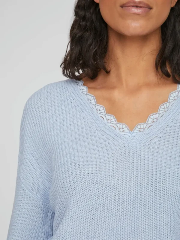 Vila Jumpers & Cardigans<Viena V-Neck Lace Top (Blue Kentucky)