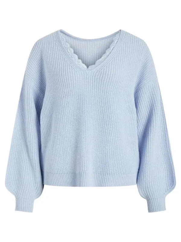 Vila Jumpers & Cardigans<Viena V-Neck Lace Top (Blue Kentucky)