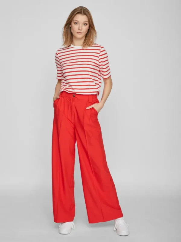 Vila Pants<VIFINE HIGH-WAIST WIDE LEG PANTS (FLAME SCARLET)
