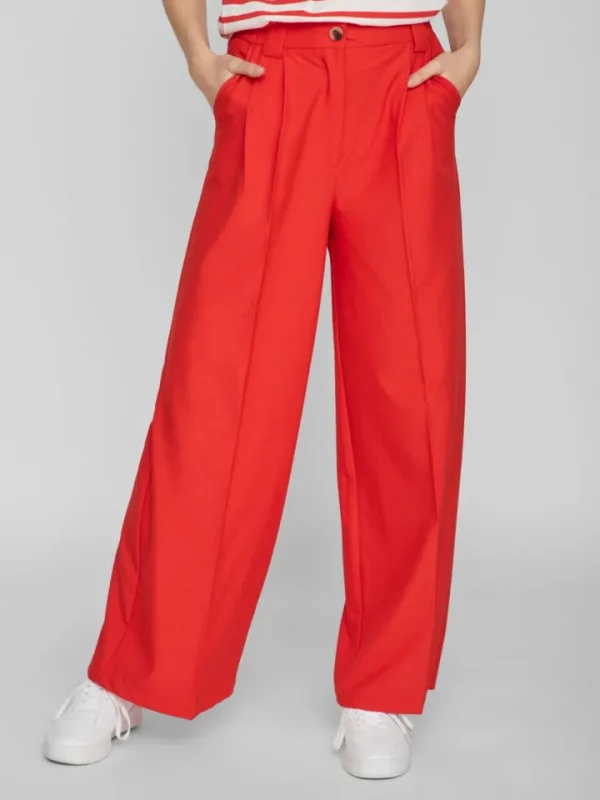 Vila Pants<VIFINE HIGH-WAIST WIDE LEG PANTS (FLAME SCARLET)