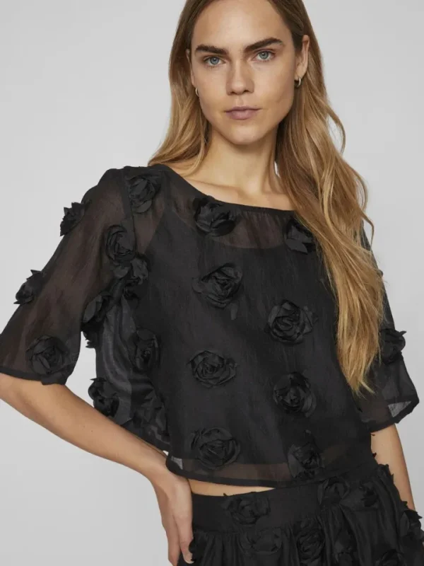Vila Rouge Co-Ords<VIFLORY TOP (BLACK)