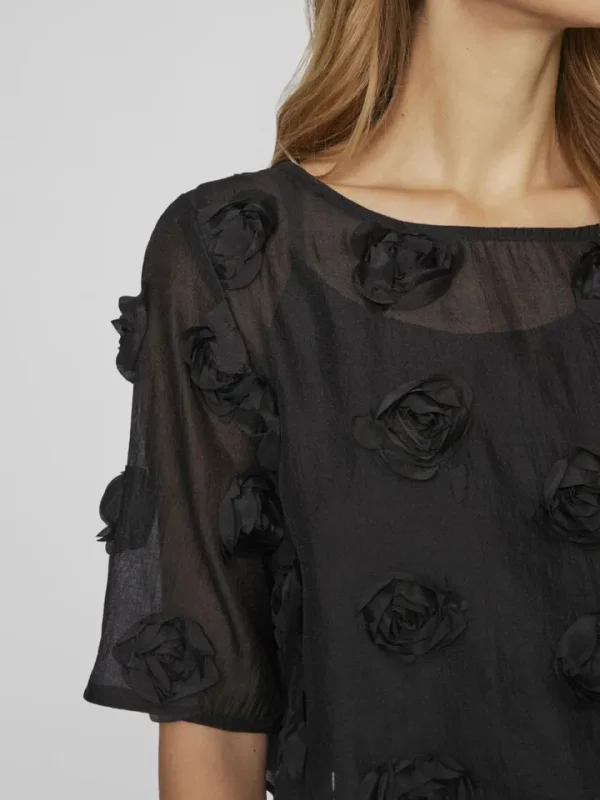 Vila Rouge Co-Ords<VIFLORY TOP (BLACK)