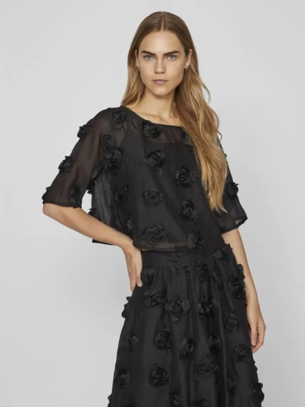 Vila Rouge Co-Ords<VIFLORY TOP (BLACK)