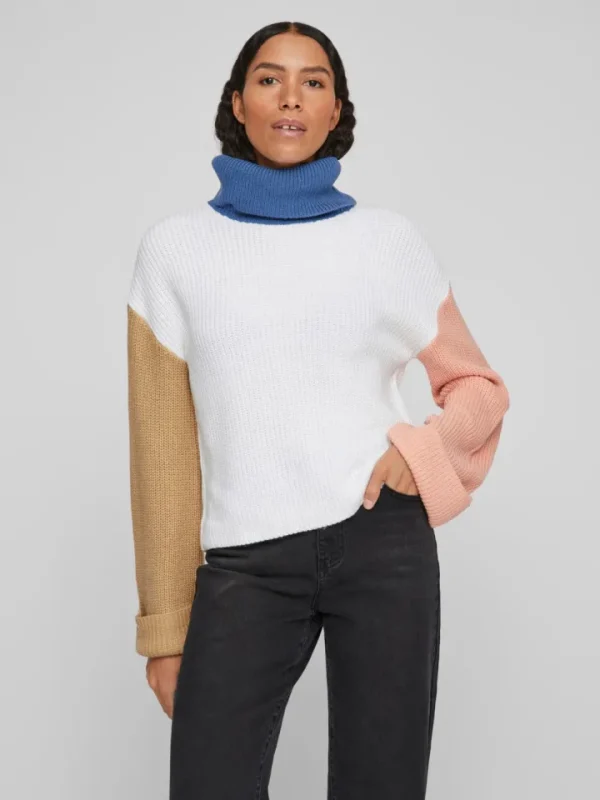 Vila Jumpers & Cardigans<VINA ROLL NECK JUMPER (WHITE ALYSSUM)