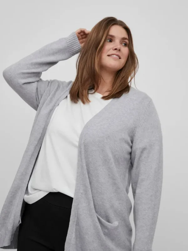 Vila Evoked Jumpers & Cardigans<Viril Open Knit Cardigan (Light Grey Melange)