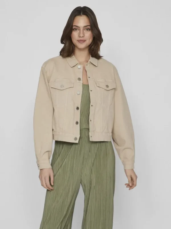 Vila Jackets<WEYLIE DENIM JACKET (FEATHER GREY/BEIGE)