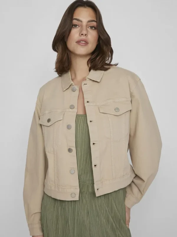 Vila Jackets<WEYLIE DENIM JACKET (FEATHER GREY/BEIGE)