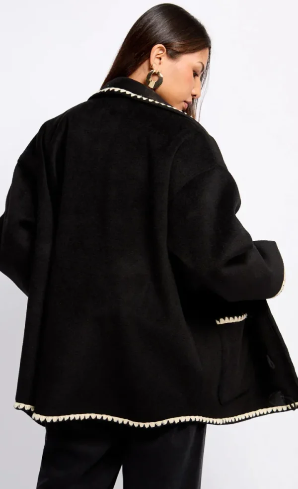 Little Mistress Jackets | Coats<Willow Contrast Stitch Trim Jacket (Black)