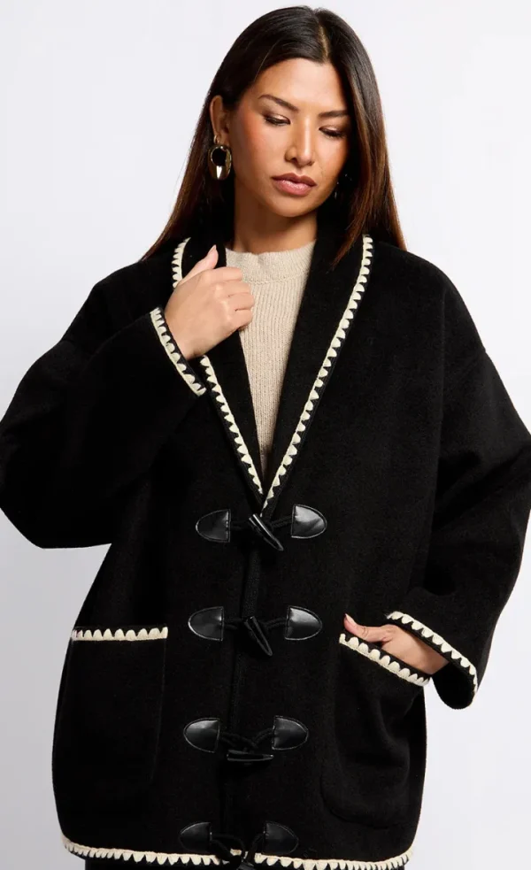 Little Mistress Jackets | Coats<Willow Contrast Stitch Trim Jacket (Black)