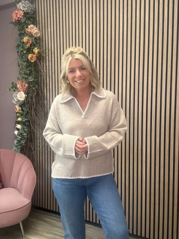 Vila Jumpers & Cardigans<Yazmin V-Neck Jumper (Natural Melange/White)