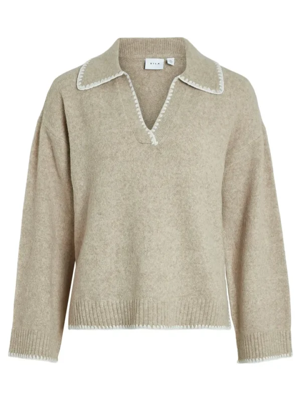 Vila Jumpers & Cardigans<Yazmin V-Neck Jumper (Natural Melange/White)