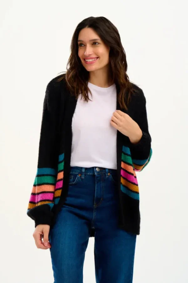 Sugarhill Jumpers & Cardigans<YVETTE CARDIGAN (BLACK/BLOCK STRIPES)