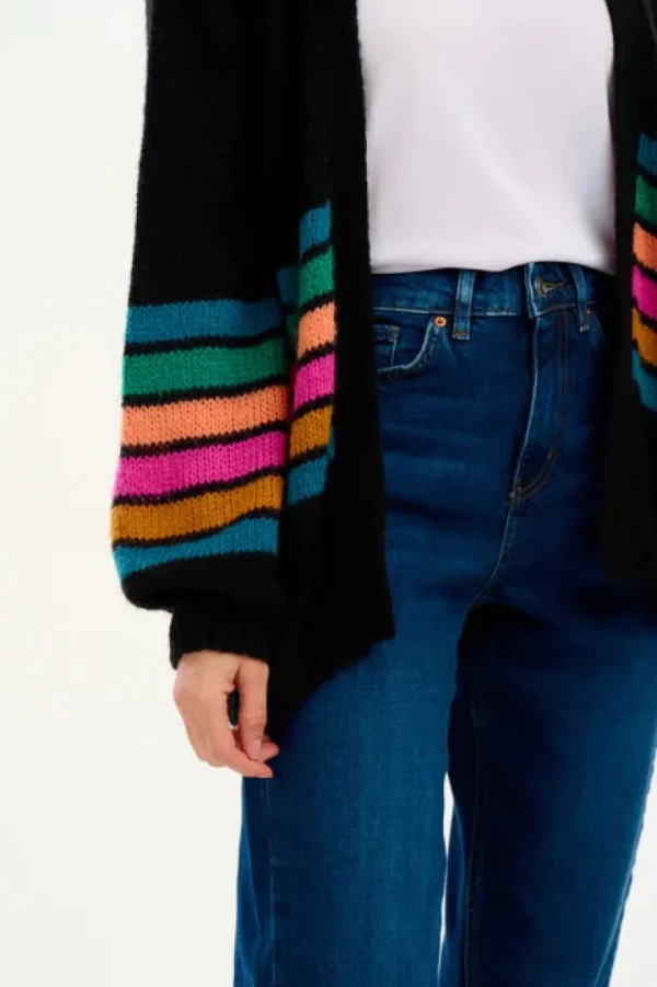 Sugarhill Jumpers & Cardigans<YVETTE CARDIGAN (BLACK/BLOCK STRIPES)