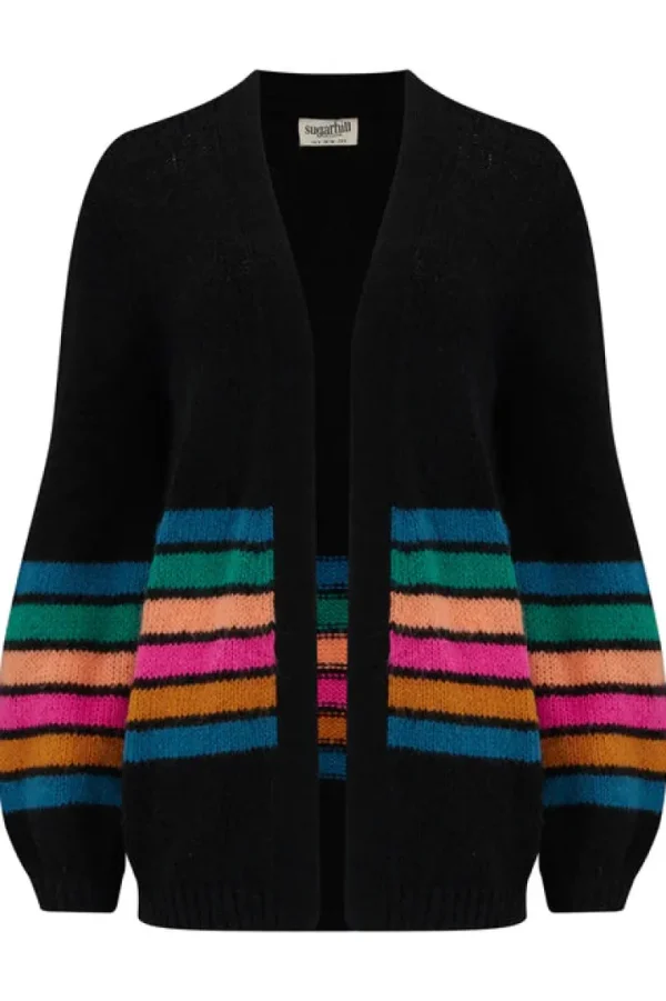 Sugarhill Jumpers & Cardigans<YVETTE CARDIGAN (BLACK/BLOCK STRIPES)