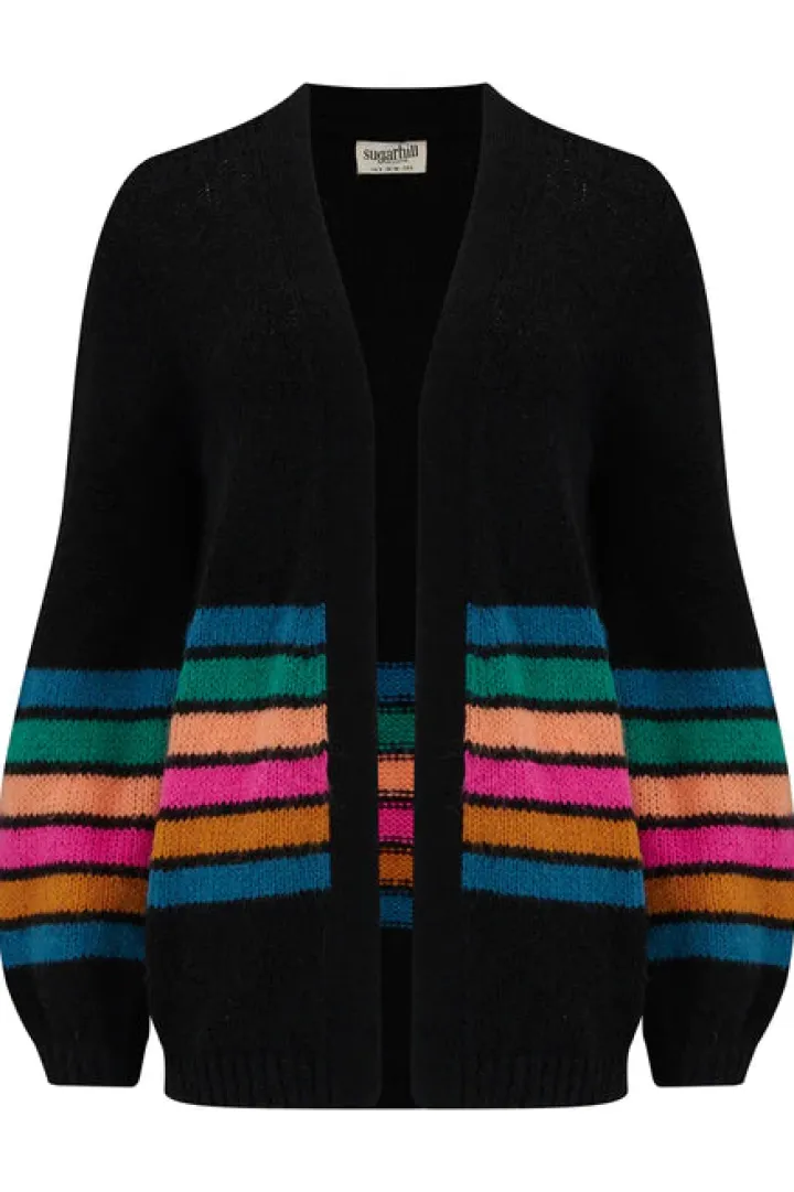 yvette_cardigan_blackbloc_3.webp Sugarhill Jumpers & Cardigans<YVETTE CARDIGAN (BLACK/BLOCK STRIPES)